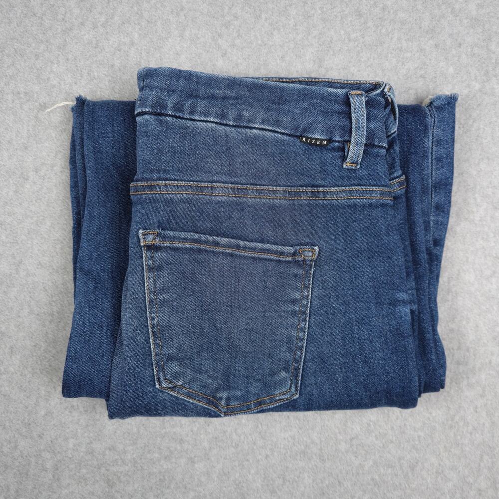 RISEN 1XL Riverbend Mid Rise Tummy Control Top Wide Leg Jeans Raw Hem 34x32